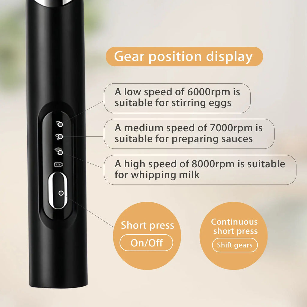 Upgraded Rechargeable Handheld Milk Frother with 3 Whisk Heads and 3 Speed Settings - Electric Coffee Mixer and Drink Foamer for Cappuccino, Latte, Cream, Hot Chocolate, and Egg Beating - Portable Stainless Steel Kitchen Tool