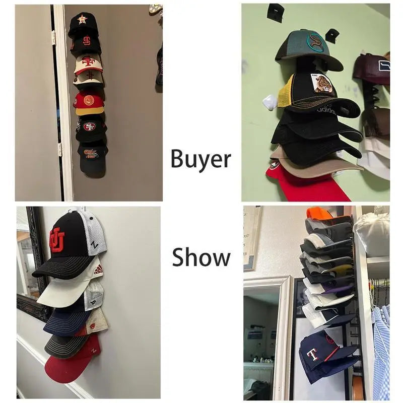 Hat Organizer for Baseball Caps 2Pack, Hat Rack for Wall with Strong Adhesive Hold up to 20 Hats, Hat Hanger Holder Display for Door Closet, Cap Organizer Storage Multilayer Two Mounting Option(Black) Wall-Mounted Multilayer Adjustable Hat Hooks