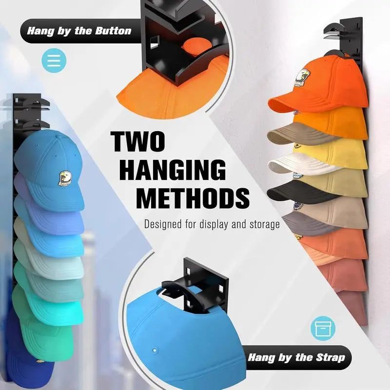 Hat Organizer for Baseball Caps 2Pack, Hat Rack for Wall with Strong Adhesive Hold up to 20 Hats, Hat Hanger Holder Display for Door Closet, Cap Organizer Storage Multilayer Two Mounting Option(Black) Wall-Mounted Multilayer Adjustable Hat Hooks