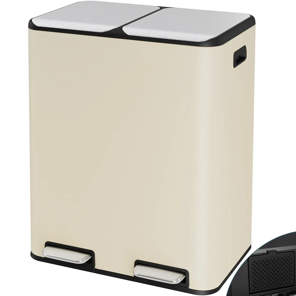Arlopu 16 Gallon (60L) Stainless Steel Trash Can, 2X8 Gallon (2X30 L) Double Garbage Can with Soft-Close Lid, Removable Inner Buckets, Foot Pedal, Side Handle for Kitchen Home Office Summervibes