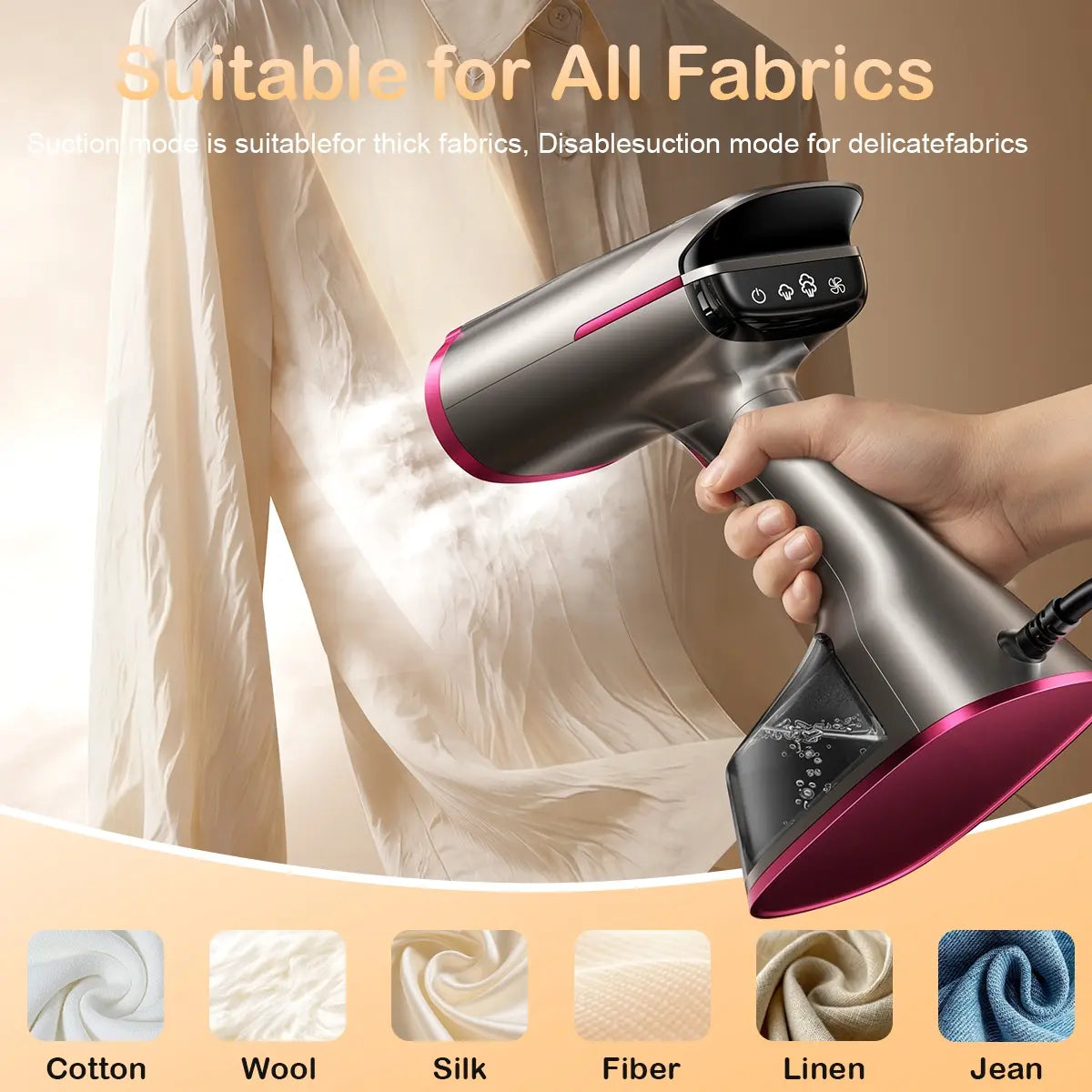 Dr.Flash Vacuum Garment Steamer, 270Ml Big Capacity, 1400W Handheld Clothes Steamer, Suction Steamer ＆ Iron 2 in 1, Portable Travel Iron for Clothes, Fabrics, Large Ceramic Heat Panel
