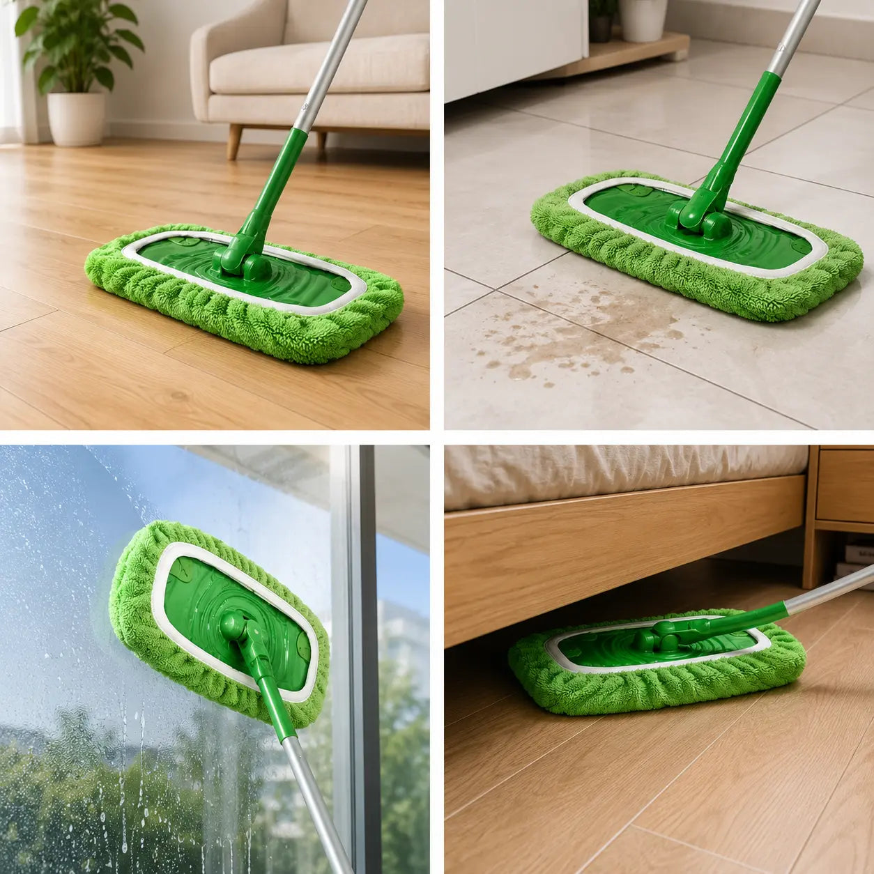6 Washable and Reusable Green Mop Cloths,Suitable for Cleaning Flat Floors in Homes, Campuses,And Essential for School Homes Wooden Household Pad Wall