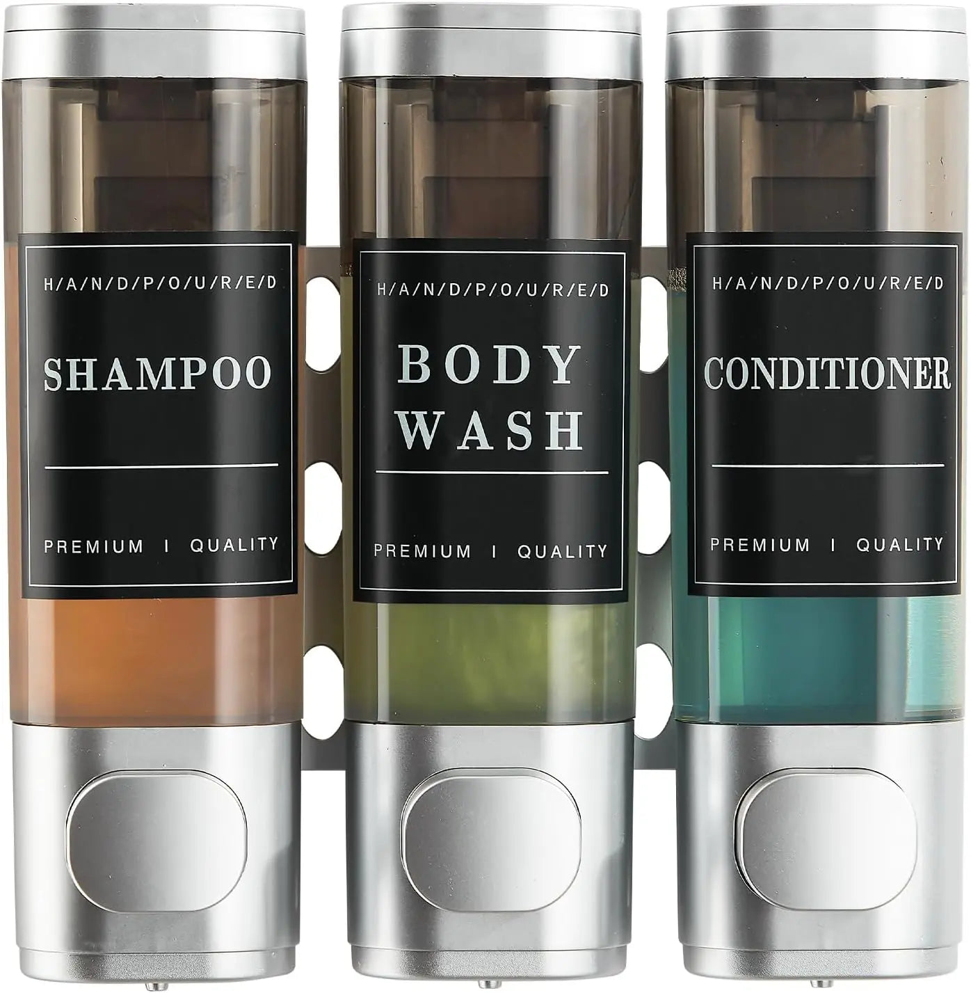Zoronk Shower Soap Dispenser Wall Mounted No Drill Shampoo Dispenser for Shower Wall Shampoo and Conditioner Dispenser Bathroom Hotel 3 * 300Ml Sliver with Labels
