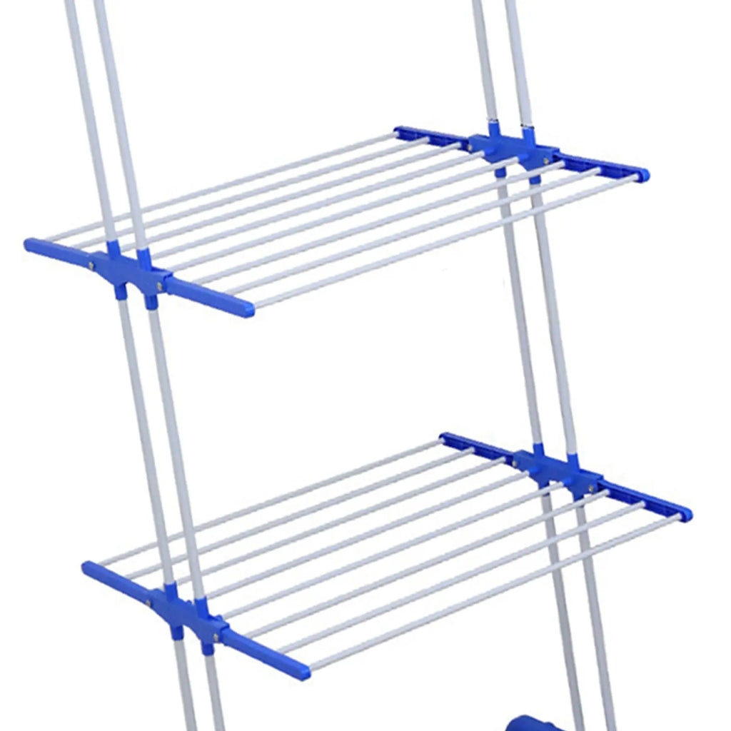 Oversized 4 Tier Clothes Drying Rack 66.93In High Foldable Stainless Steel Laundry Drying Rack with 4 Castors 24 Pillars 14 Hooks for Bed Linen Rolling Organizer