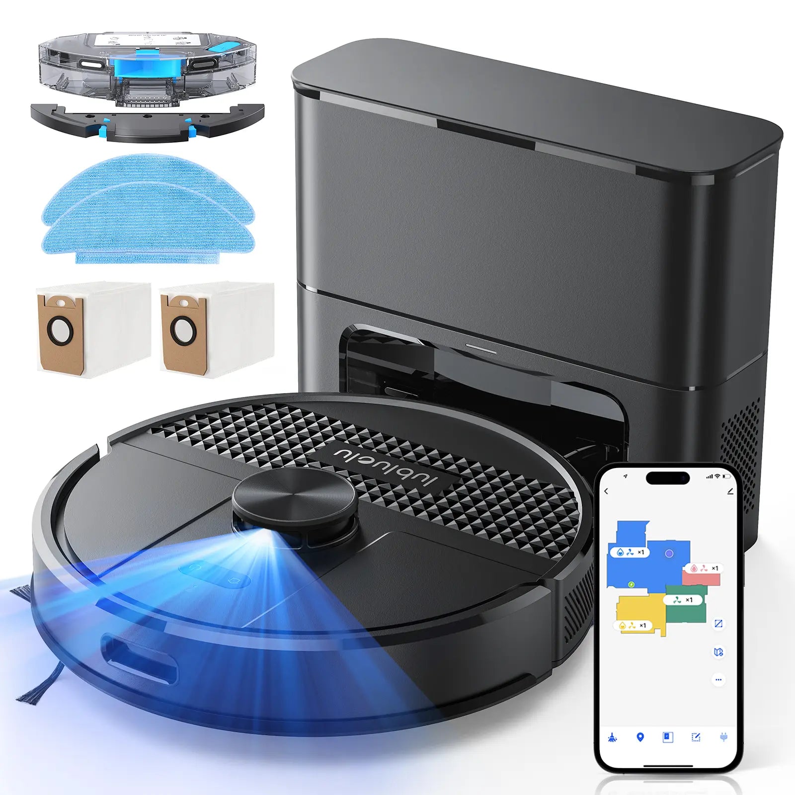Smart Robot Vacuum and Mop with Auto-Empty Dock, 5500Pa Strong Suction, 60-Day Large Dustbin, Lidar Navigation, Alexa & App Control – for Pet Hair, Floors & Carpets