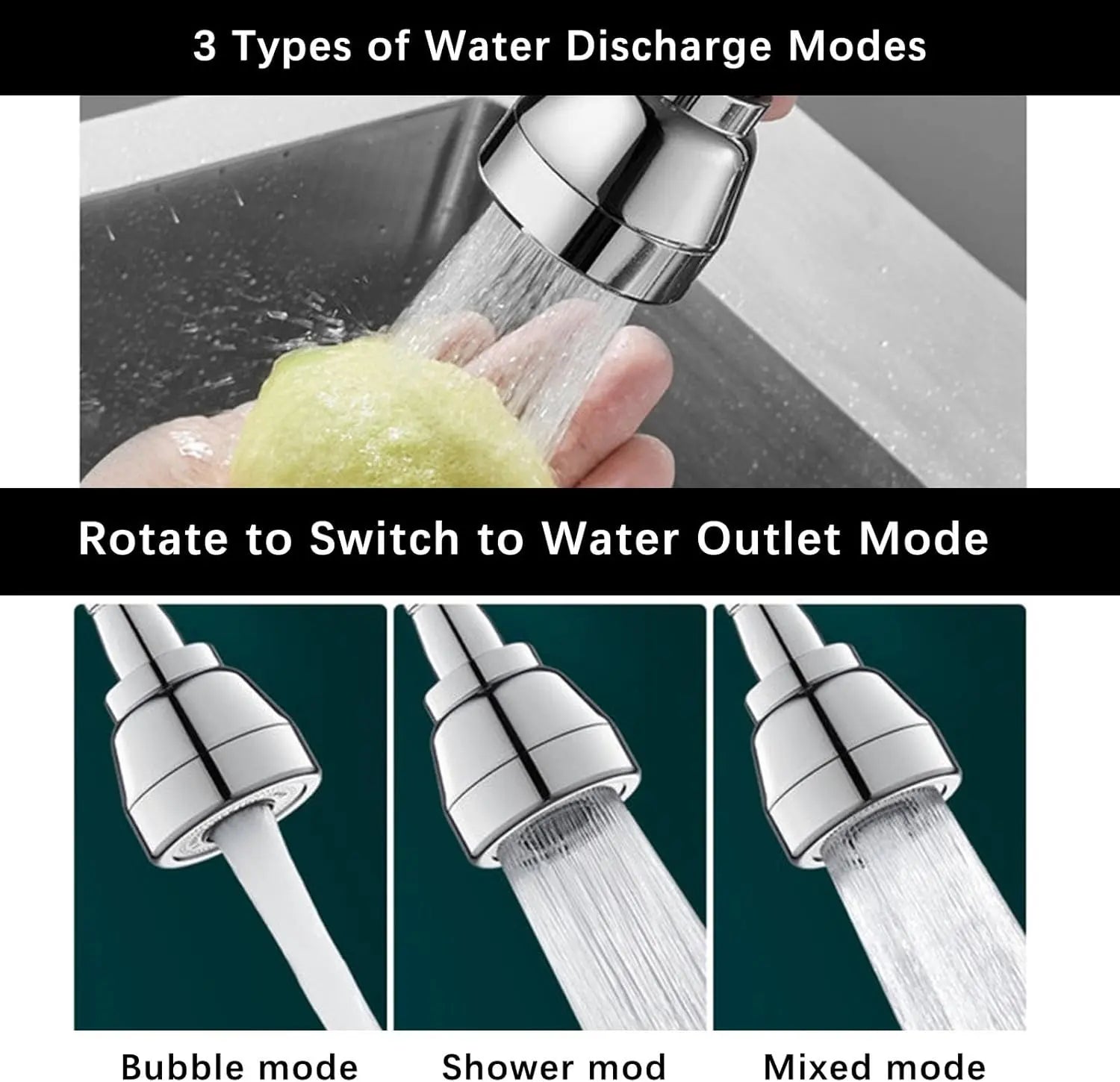 Swivel Faucet-Extender Sink-Aerator - 3 Modes Splash Water Filter Extension, Kitchen Bathroom 360° Rotatable Spray Attachment, Multifunctional Universal Robotic Arm -Wash Hand/Hair/Face