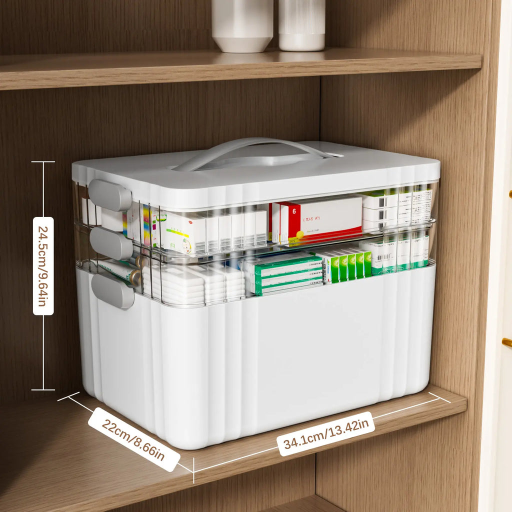 3-Tier Large Capacity Medicine Organizer Box with Removable Trays, Lockable Design & Carry Handle for Home First Aid