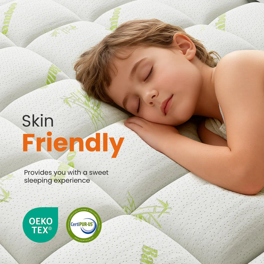 Mattress Topper Viscose Made from Bamboo Sheets Mattress Protector for Back Pain Relief Cooling for Hot Sleeping Poor Sleeper Green