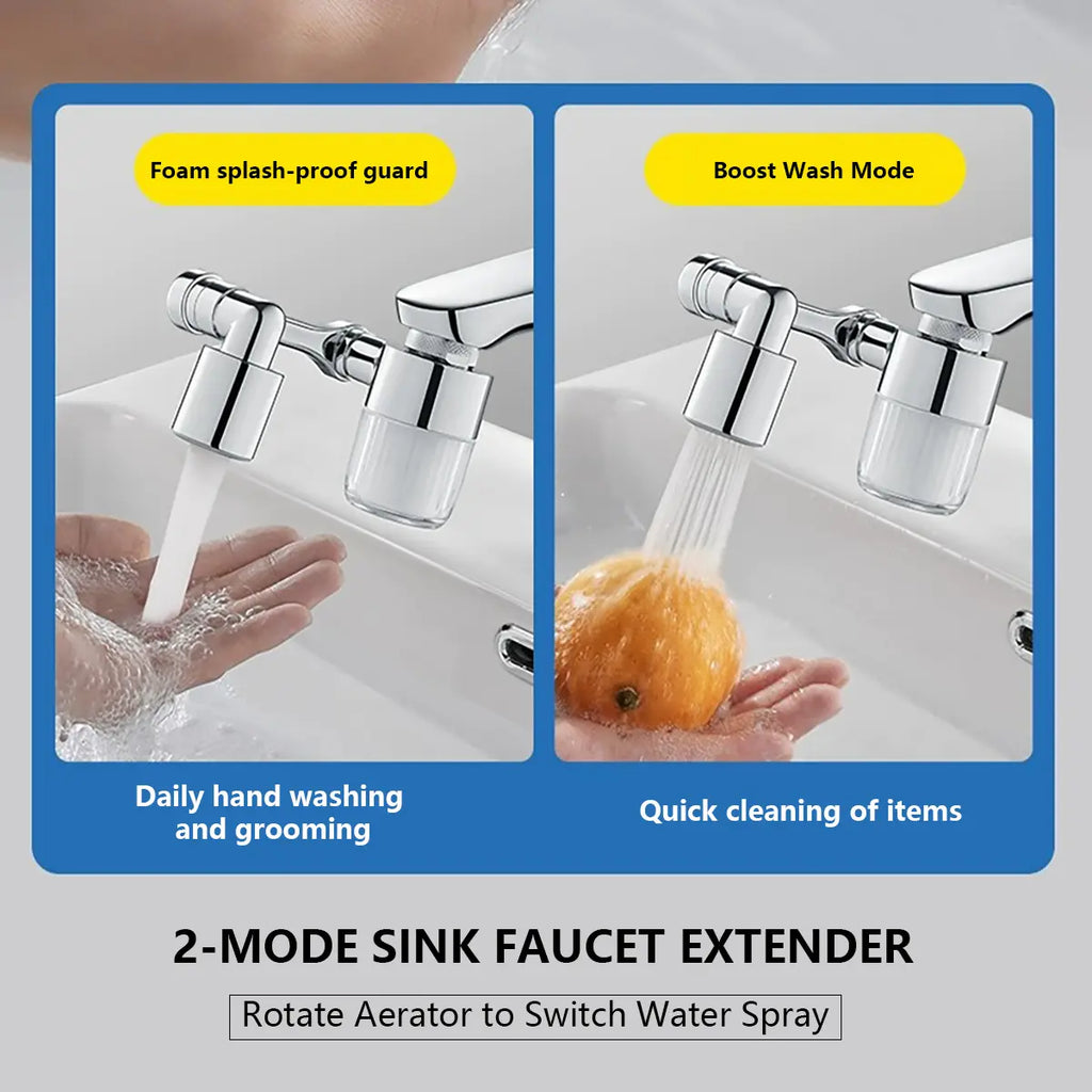 POLARIS Faucet Aerator Extender 1080° Rotating – 2-Mode Splash-Free Micron Water Filter, Fits 95% of Kitchen Bathroom Faucets, All-Angle Swivel