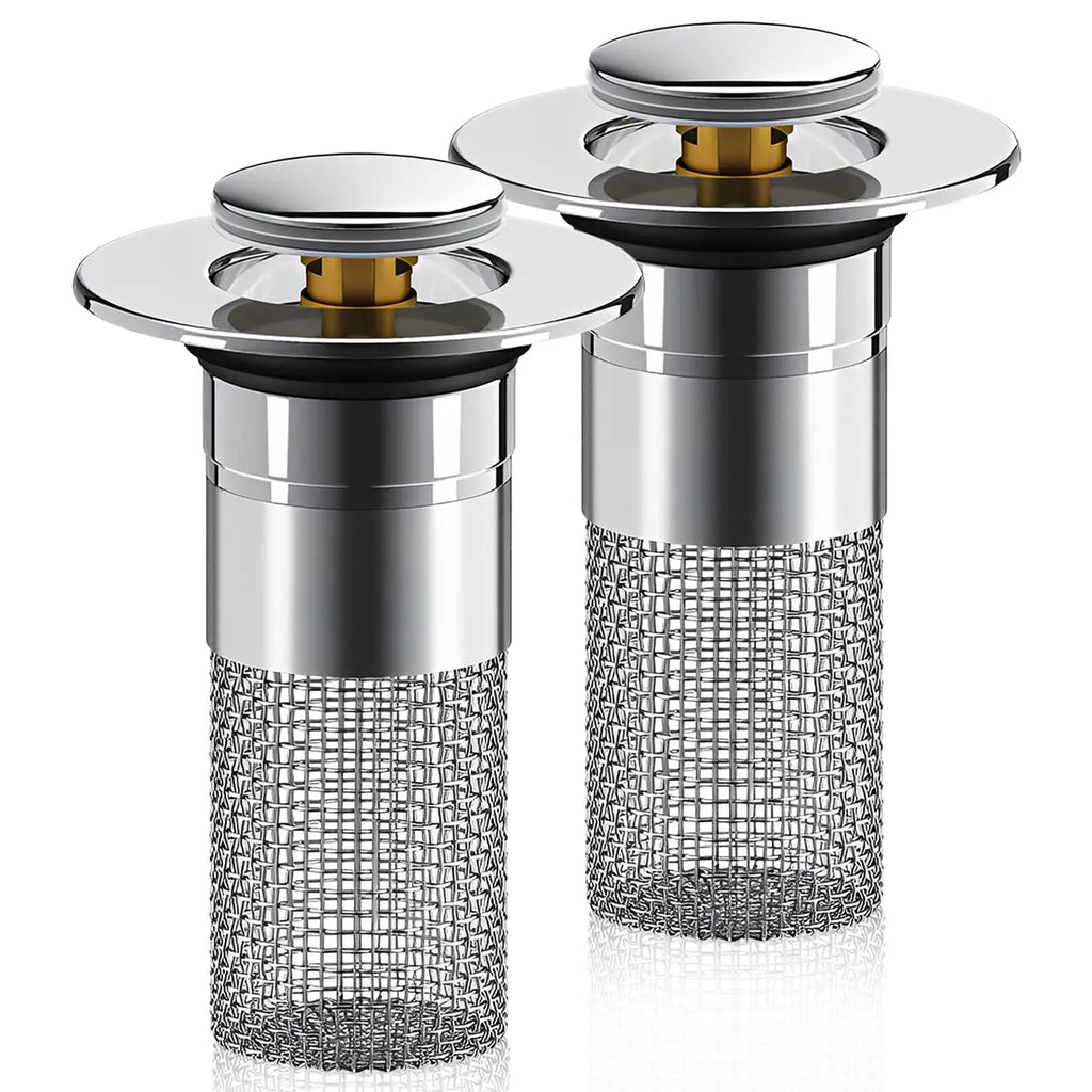 Sink Stopper Hair Catcher,(2Pcs) Pop-Up Sink Drain Strainer with Removable Stainless Steel Strainer Basket Hair Catcher, Bathroom Sink Strainer for Bathroom Sink Stopper Replacement