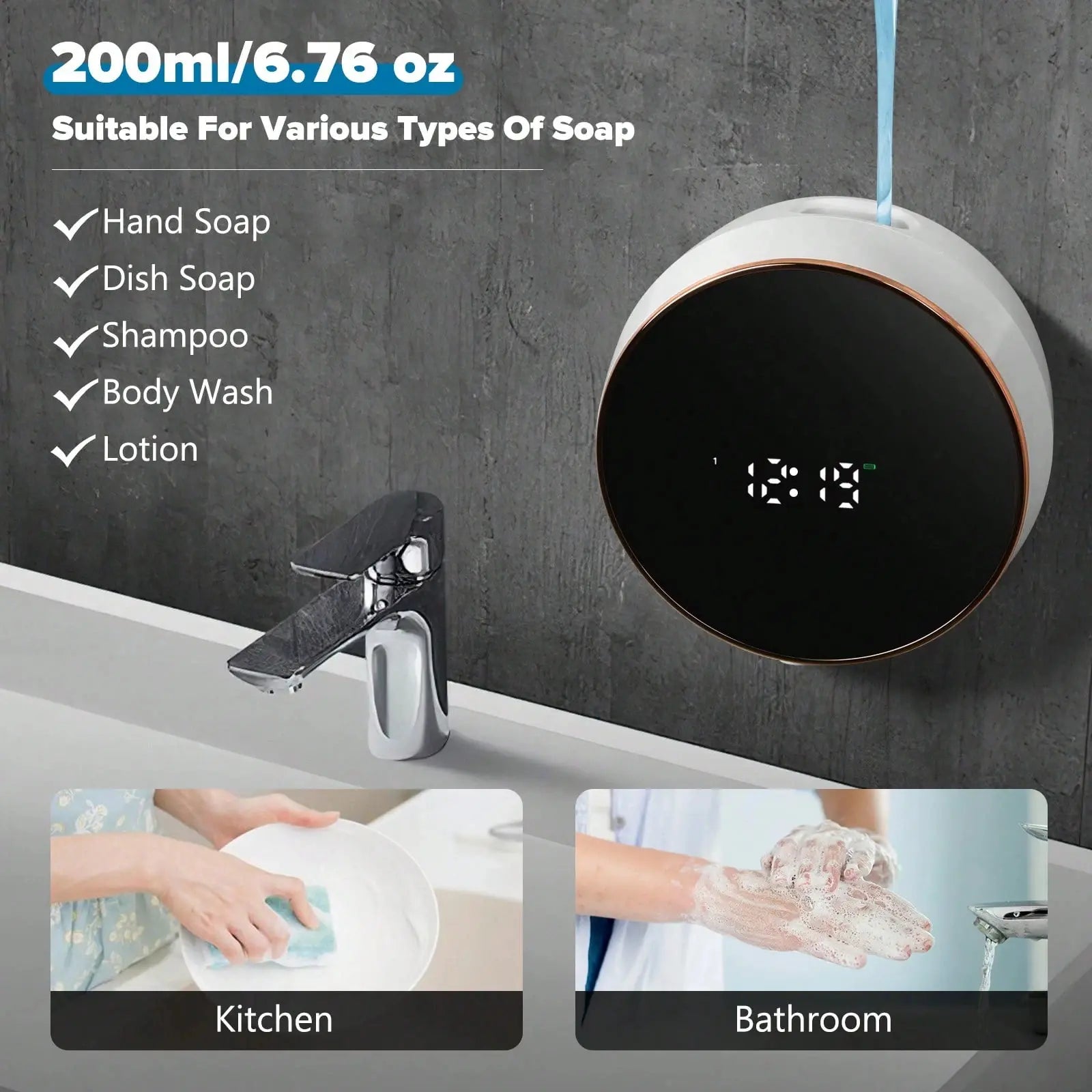 1Pc,Smart Touchless Automatic Soap Dispenser Touchless Auto Hands Free Lotion Wall Mount Liquid Dish Soap Dispenser Electric Plastic Modern Smart Rechargeable Hand Soap Dispenser for Bathroom Kitchen