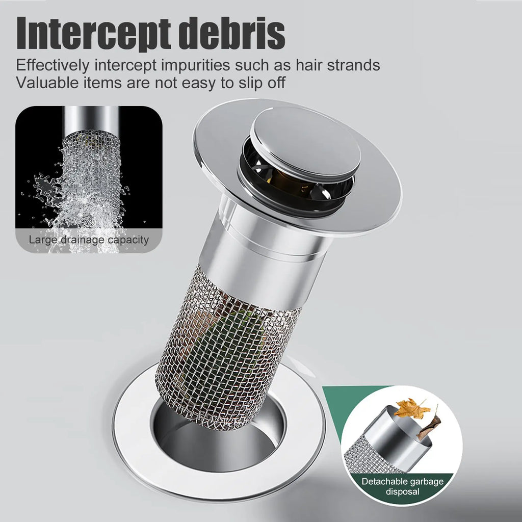 Sink Stopper Hair Catcher,(2Pcs) Pop-Up Sink Drain Strainer with Removable Stainless Steel Strainer Basket Hair Catcher, Bathroom Sink Strainer for Bathroom Sink Stopper Replacement