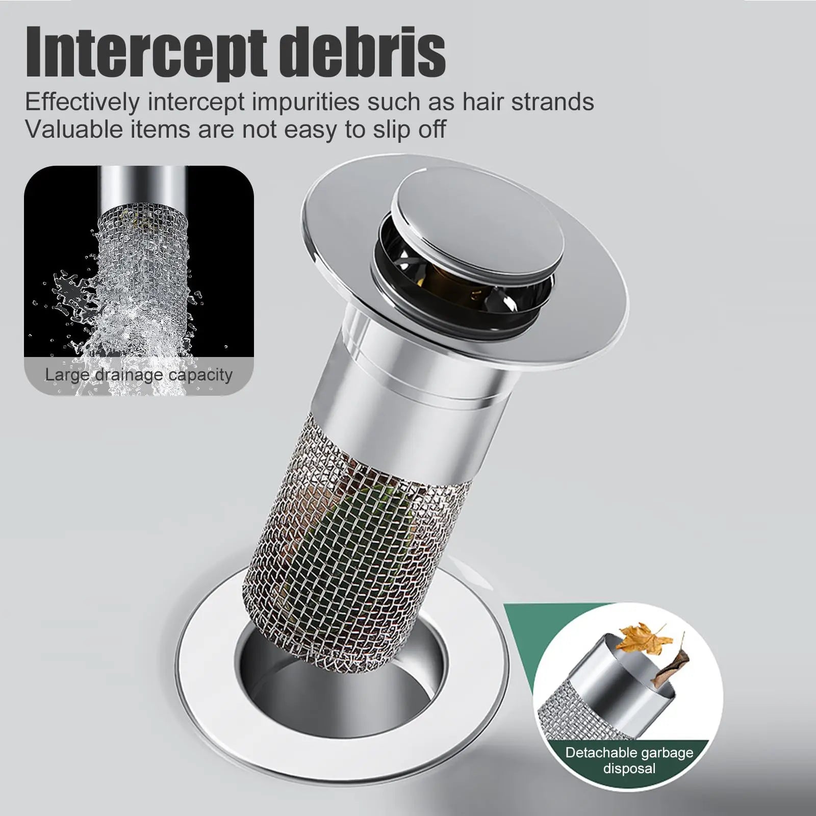 Sink Stopper Hair Catcher,(2Pcs) Pop-Up Sink Drain Strainer with Removable Stainless Steel Strainer Basket Hair Catcher, Bathroom Sink Strainer for Bathroom Sink Stopper Replacement