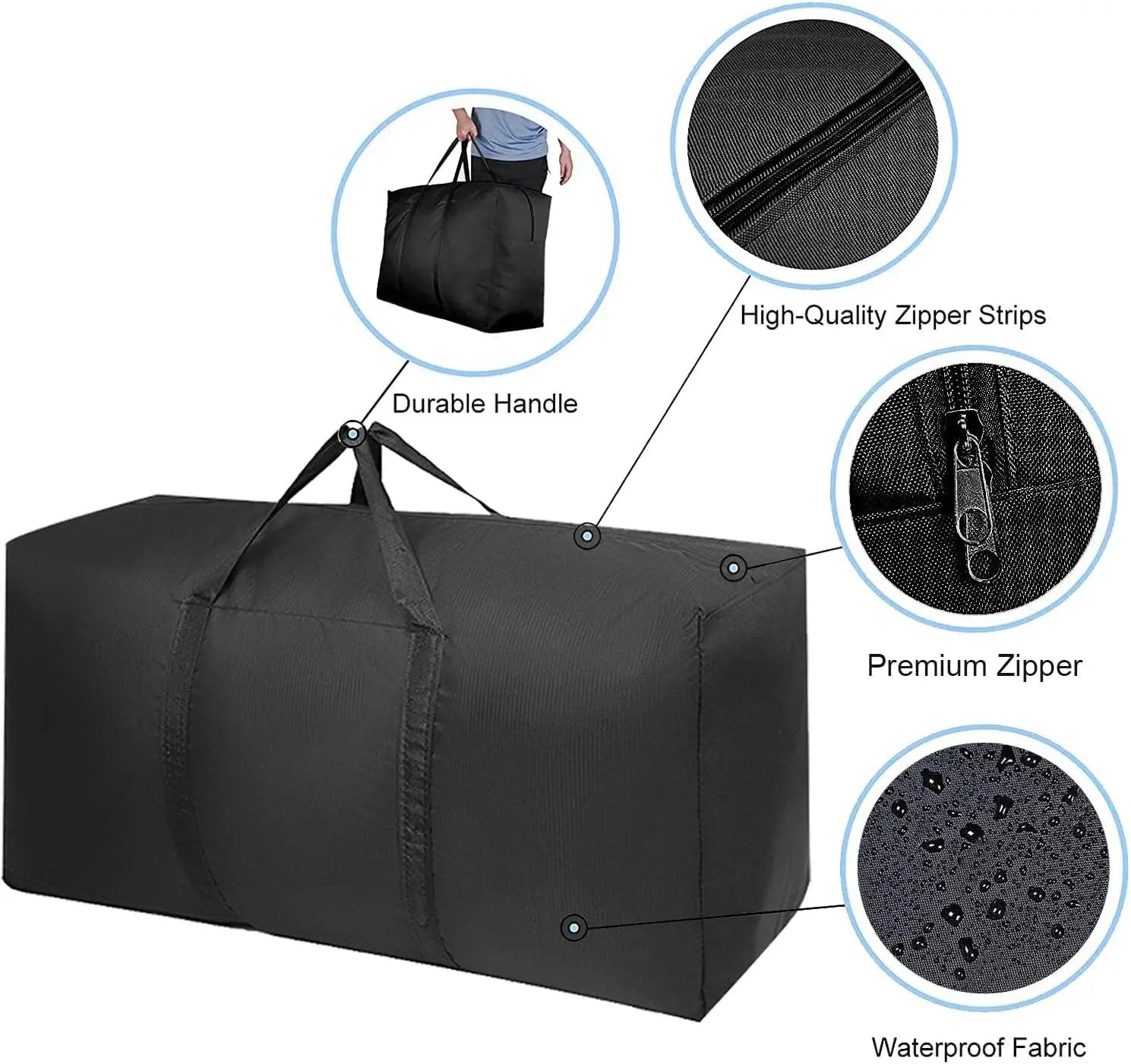 Extra Large Moving Bags - Strong Zippers, Carrying Handles, Space Saving Storage Totes for Clothes, Moving Supplies & Traveling