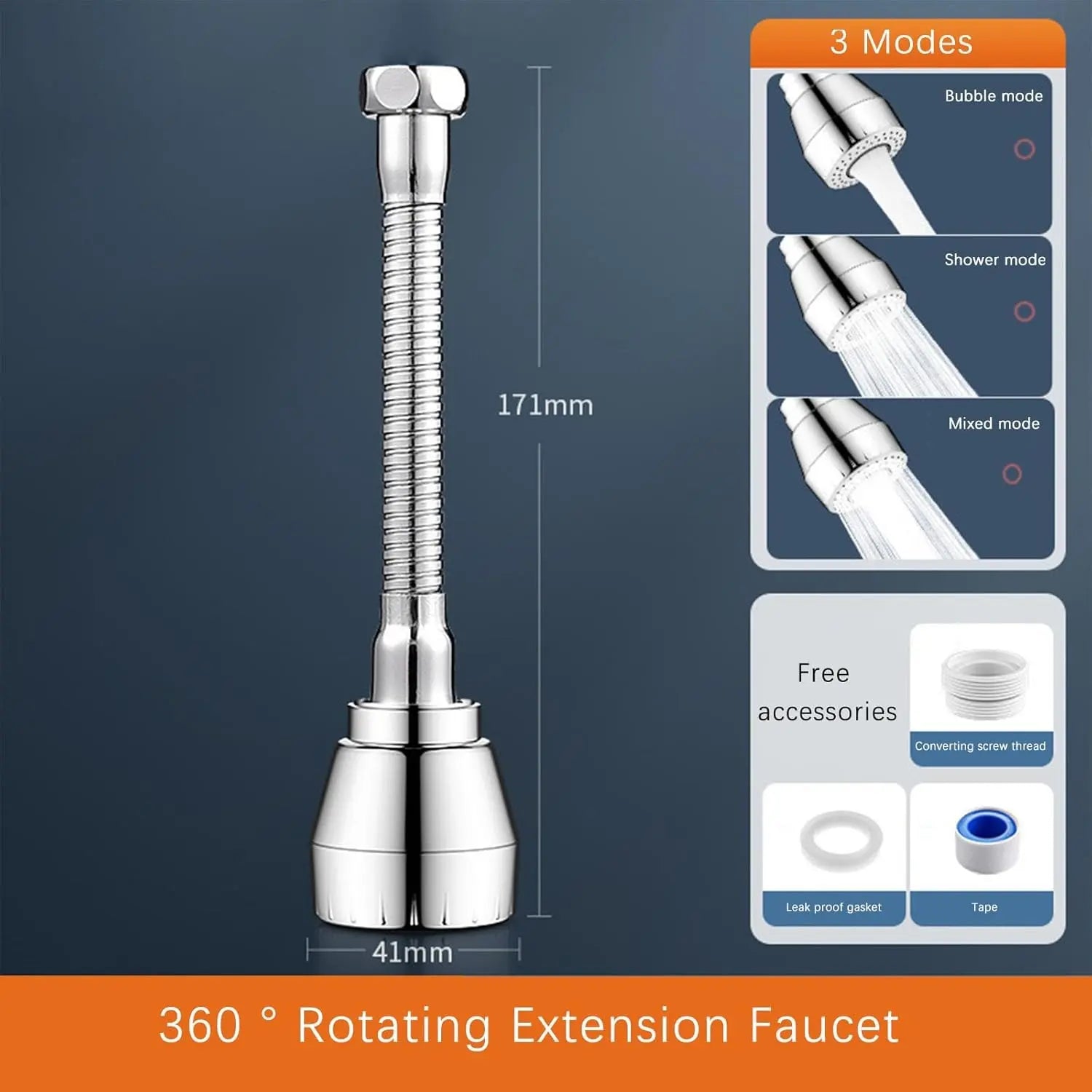 Swivel Faucet-Extender Sink-Aerator - 3 Modes Splash Water Filter Extension, Kitchen Bathroom 360° Rotatable Spray Attachment, Multifunctional Universal Robotic Arm -Wash Hand/Hair/Face