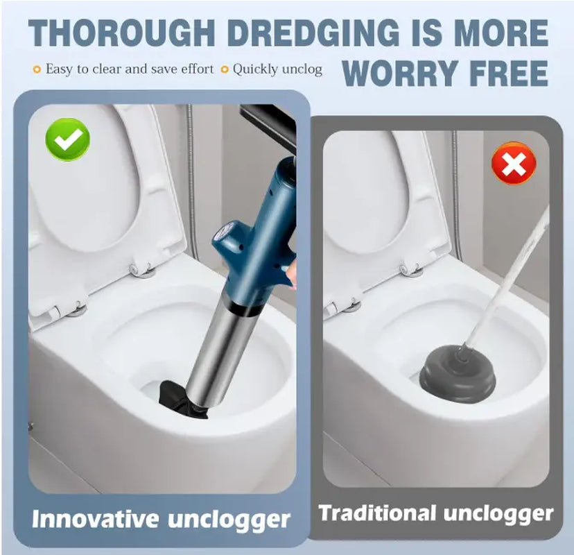 High Pressure Toilet Plunge, Toilet Plunger Drain Clog Remover, Multi-Drain Unclogger for Toilets, Bathroom, Sink, Kitchen Clogs, Stainless Steel Design with Real-Time Pressure Gauge