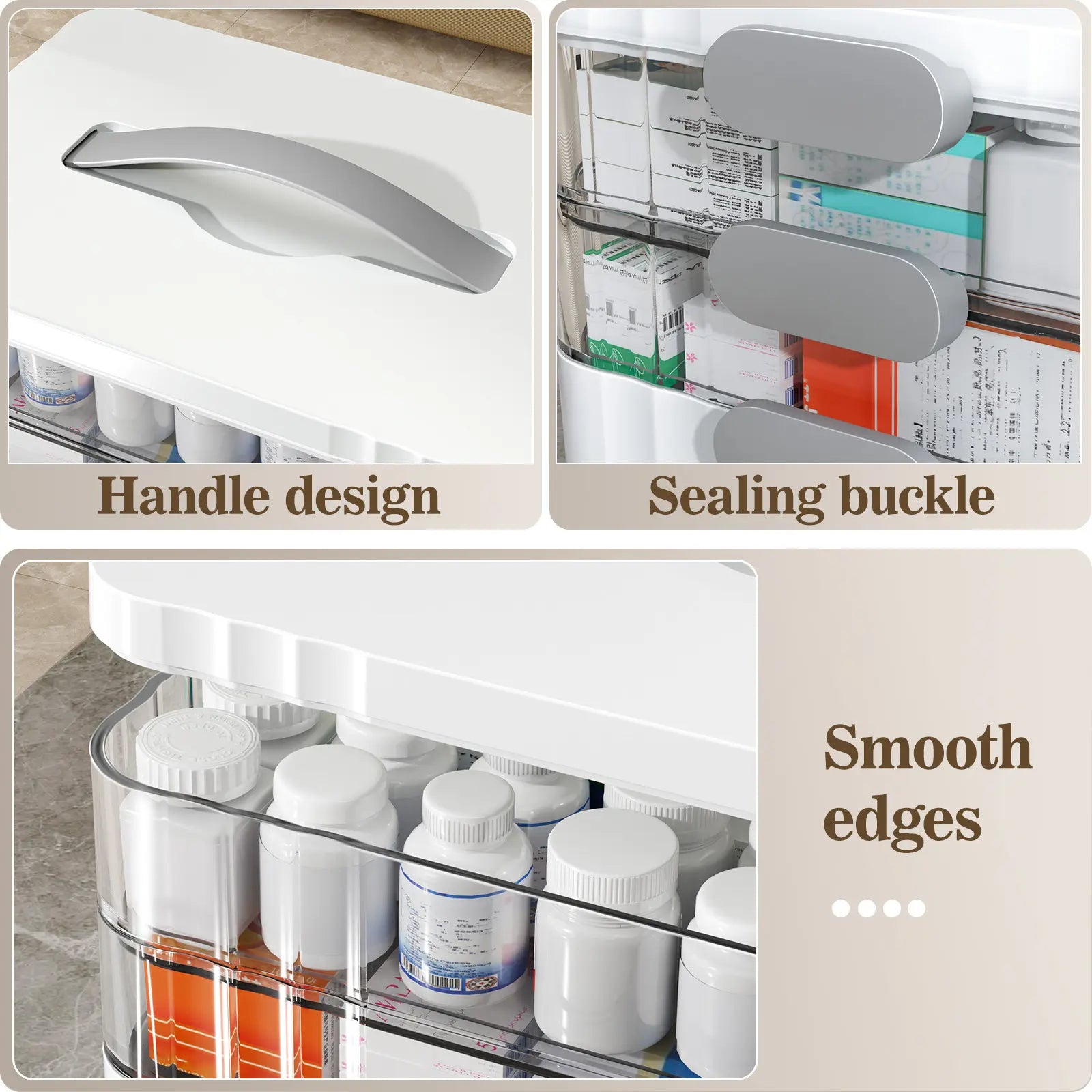 3-Tier Large Capacity Medicine Organizer Box with Removable Trays, Lockable Design & Carry Handle for Home First Aid