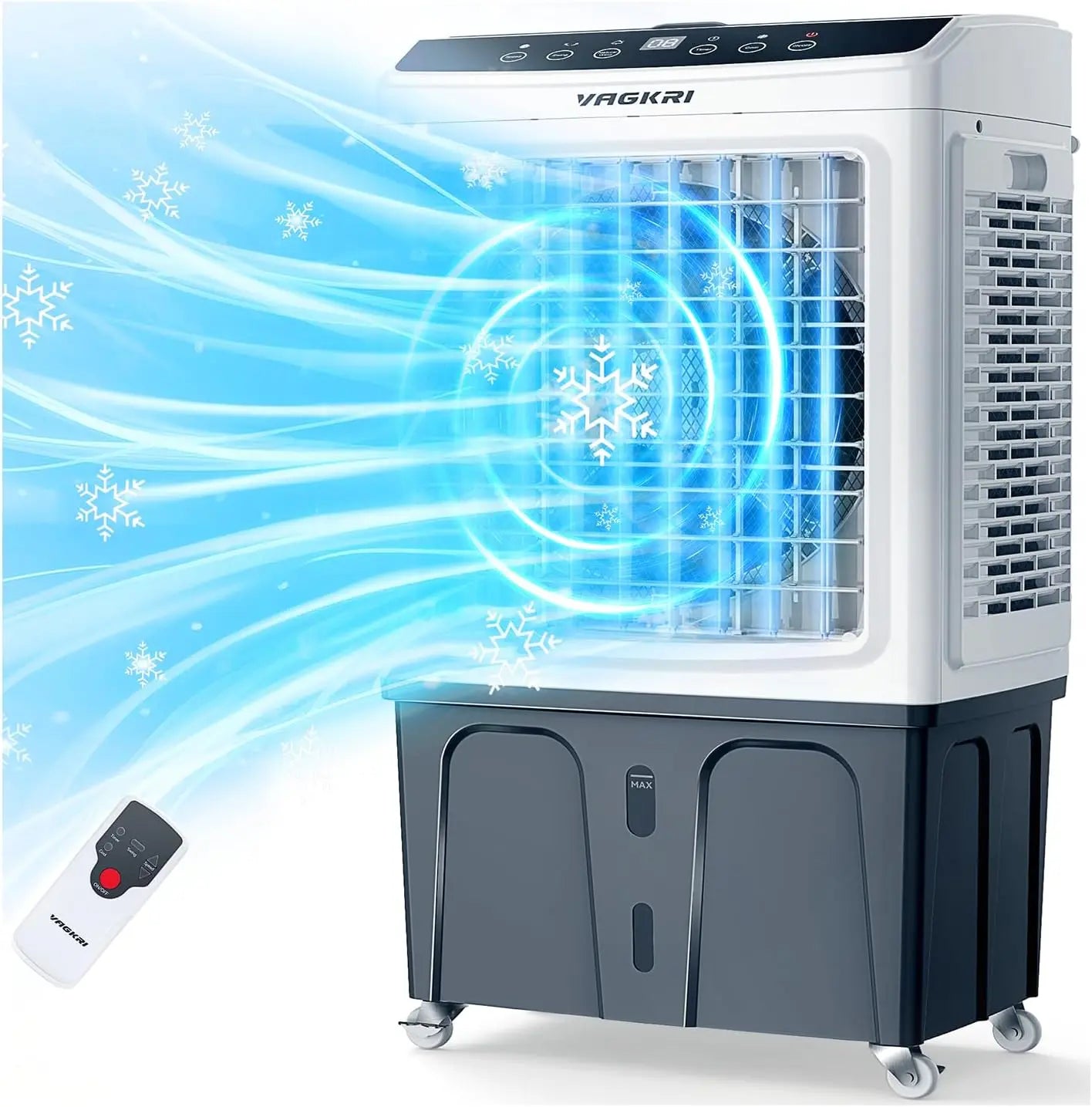Evaporative Air Cooler, VAGKRI 9.2Gallon-12Gallon, 120°Oscillation Air Cooler with Remote Control, 24H Timer, 3 Modes & Wind Speeds for Outdoor Indoor Use, 2100-3000CFM Swamp Cooler #Summervibes