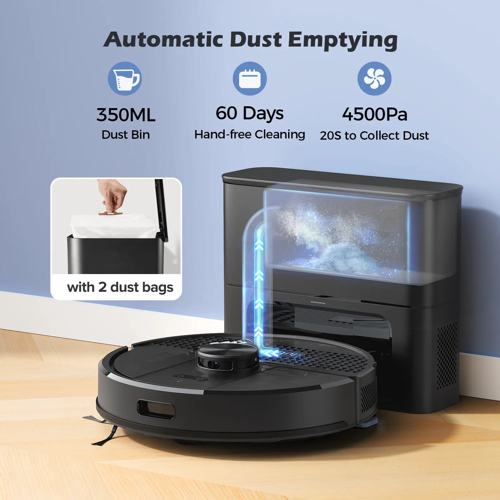 Smart Robot Vacuum and Mop with Auto-Empty Dock, 5500Pa Strong Suction, 60-Day Large Dustbin, Lidar Navigation, Alexa & App Control – for Pet Hair, Floors & Carpets