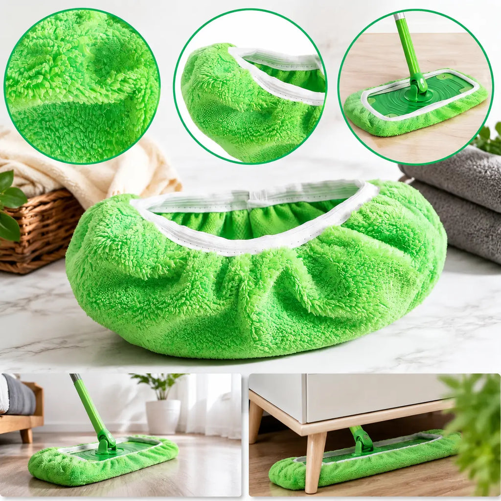 6 Washable and Reusable Green Mop Cloths,Suitable for Cleaning Flat Floors in Homes, Campuses,And Essential for School Homes Wooden Household Pad Wall