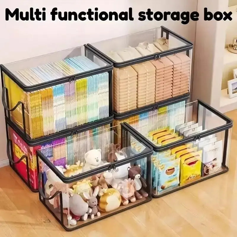 [ Free Shipping ]Large Clear Thick Plastic Storage Box with Hinged Lid, Heavy-Duty Durable High Capacity Organizer, Perfect for Home, Camping, Travel, Attic and Moving