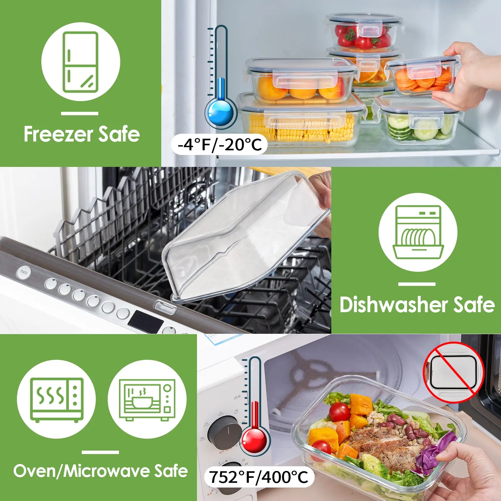 12Pack Airtight Glass Food Storage Containers with Lids,Microwave, and Dishwasher Kitchen Organizer, Bpa-Free , Black/Gray Set Utensils
