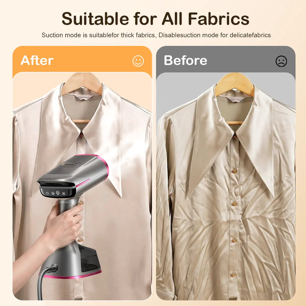 Dr.Flash Vacuum Garment Steamer, 270Ml Big Capacity, 1400W Handheld Clothes Steamer, Suction Steamer ＆ Iron 2 in 1, Portable Travel Iron for Clothes, Fabrics, Large Ceramic Heat Panel