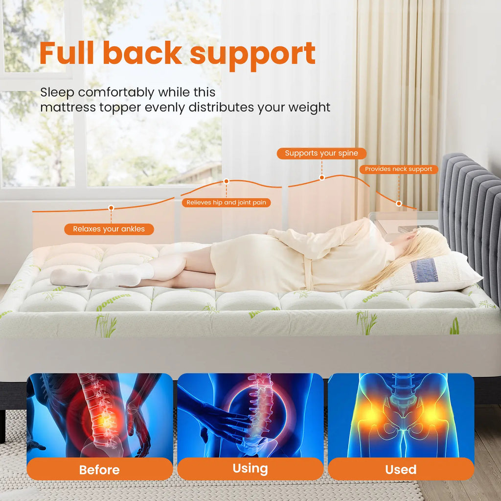 Mattress Topper Viscose Made from Bamboo Sheets Mattress Protector for Back Pain Relief Cooling for Hot Sleeping Poor Sleeper Green