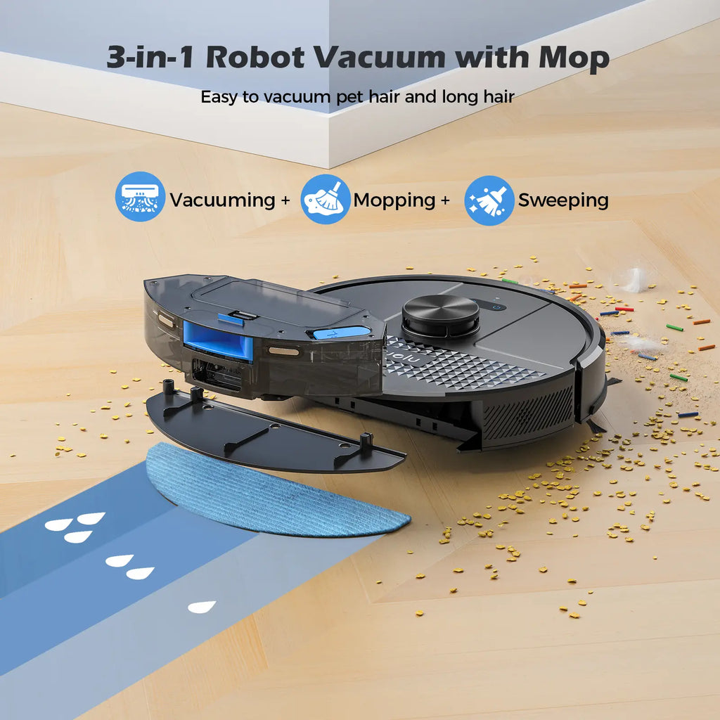 Smart Robot Vacuum and Mop with Auto-Empty Dock, 5500Pa Strong Suction, 60-Day Large Dustbin, Lidar Navigation, Alexa & App Control – for Pet Hair, Floors & Carpets