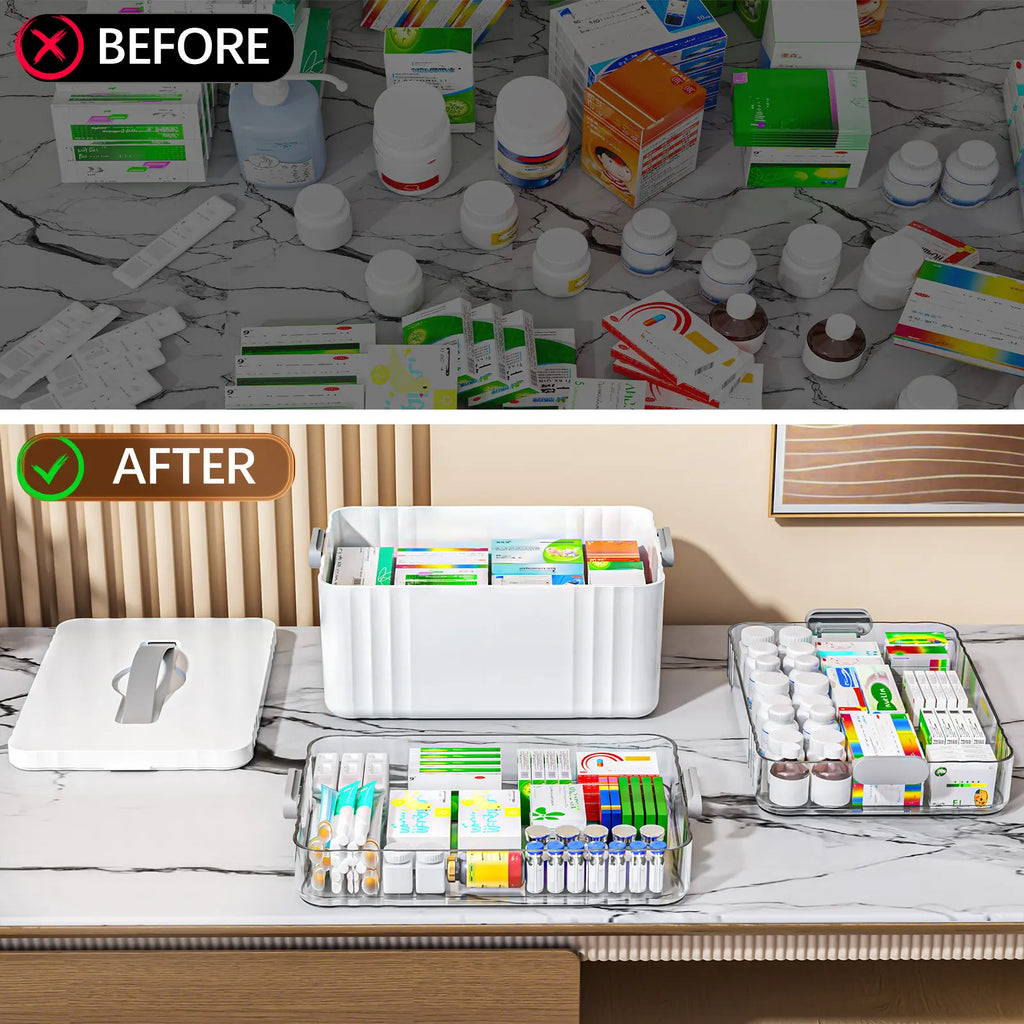 3-Tier Large Capacity Medicine Organizer Box with Removable Trays, Lockable Design & Carry Handle for Home First Aid