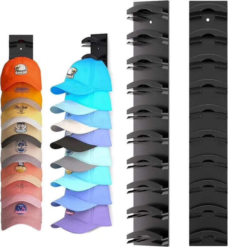 Hat Organizer for Baseball Caps 2Pack, Hat Rack for Wall with Strong Adhesive Hold up to 20 Hats, Hat Hanger Holder Display for Door Closet, Cap Organizer Storage Multilayer Two Mounting Option(Black) Wall-Mounted Multilayer Adjustable Hat Hooks