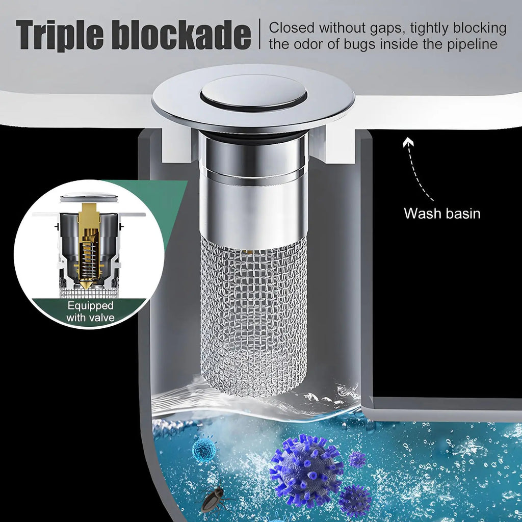Sink Stopper Hair Catcher,(2Pcs) Pop-Up Sink Drain Strainer with Removable Stainless Steel Strainer Basket Hair Catcher, Bathroom Sink Strainer for Bathroom Sink Stopper Replacement
