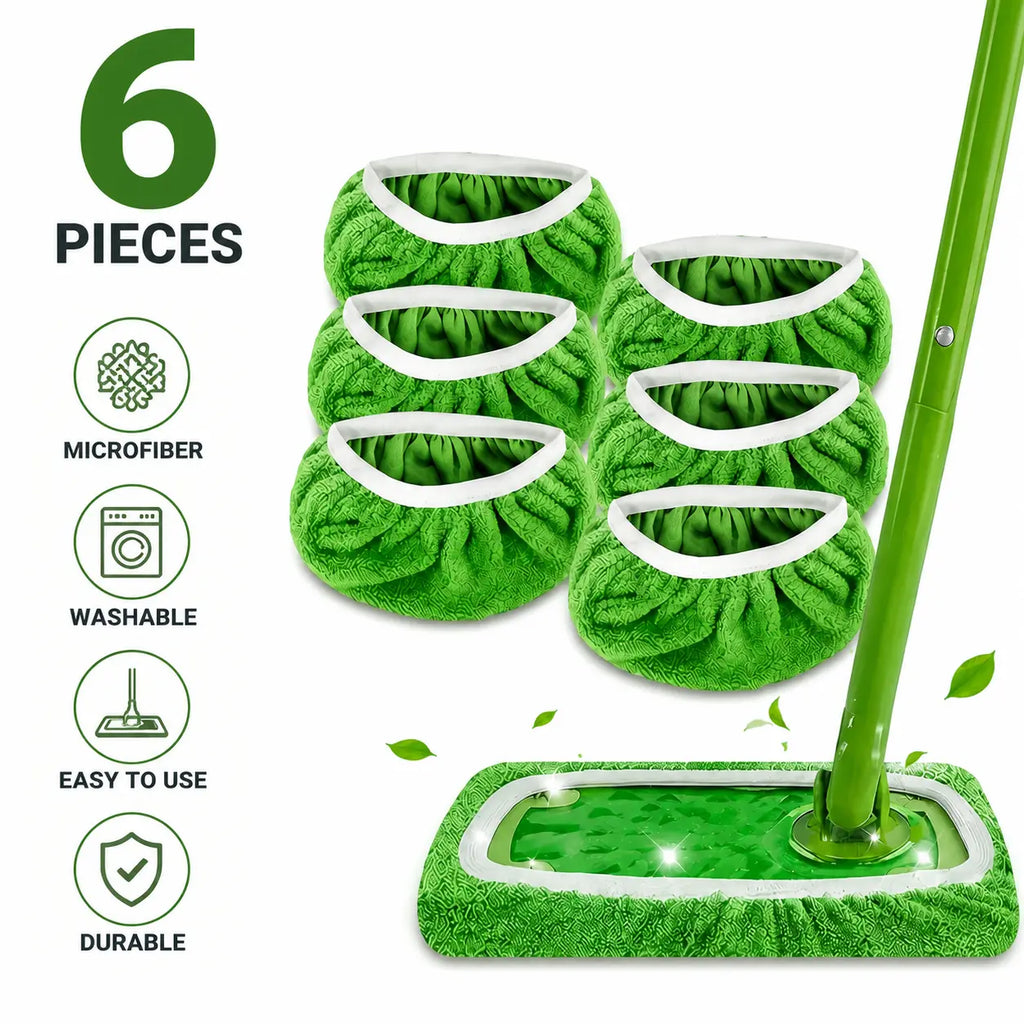 6 Washable and Reusable Green Mop Cloths,Suitable for Cleaning Flat Floors in Homes, Campuses,And Essential for School Homes Wooden Household Pad Wall