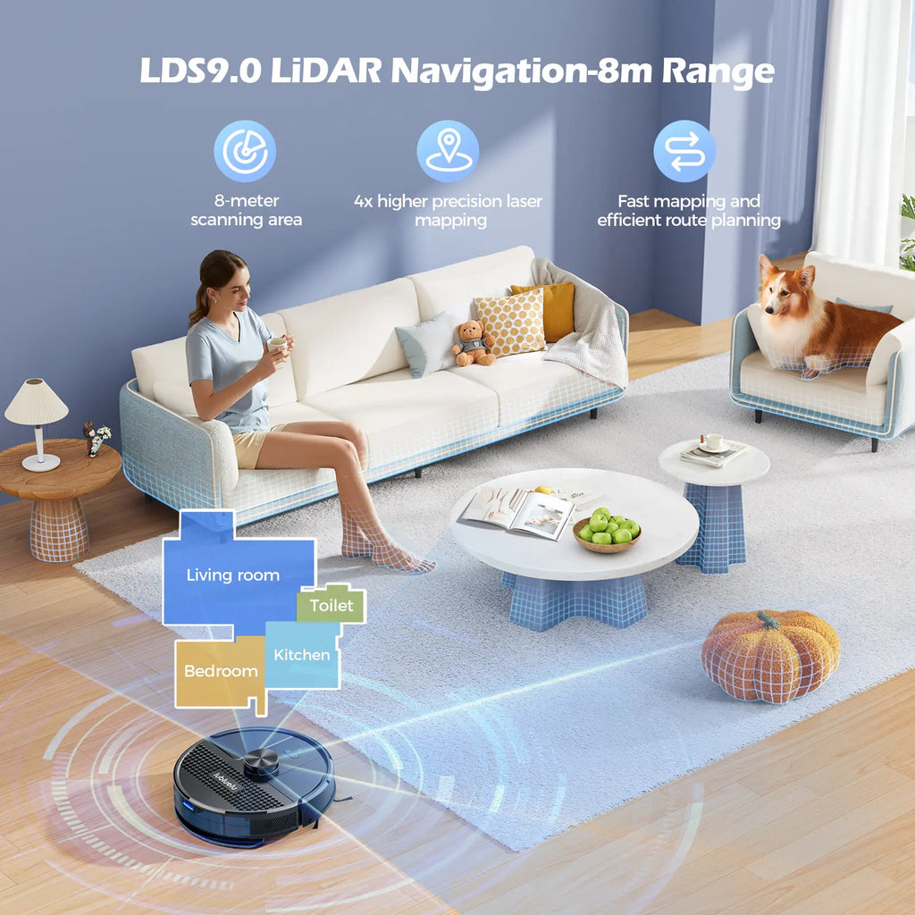 Smart Robot Vacuum and Mop with Auto-Empty Dock, 5500Pa Strong Suction, 60-Day Large Dustbin, Lidar Navigation, Alexa & App Control – for Pet Hair, Floors & Carpets