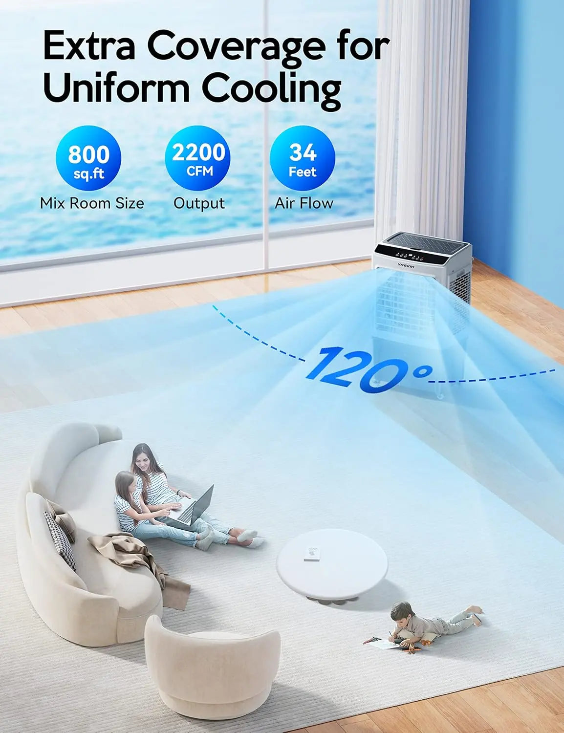 Evaporative Air Cooler, VAGKRI 9.2Gallon-12Gallon, 120°Oscillation Air Cooler with Remote Control, 24H Timer, 3 Modes & Wind Speeds for Outdoor Indoor Use, 2100-3000CFM Swamp Cooler #Summervibes