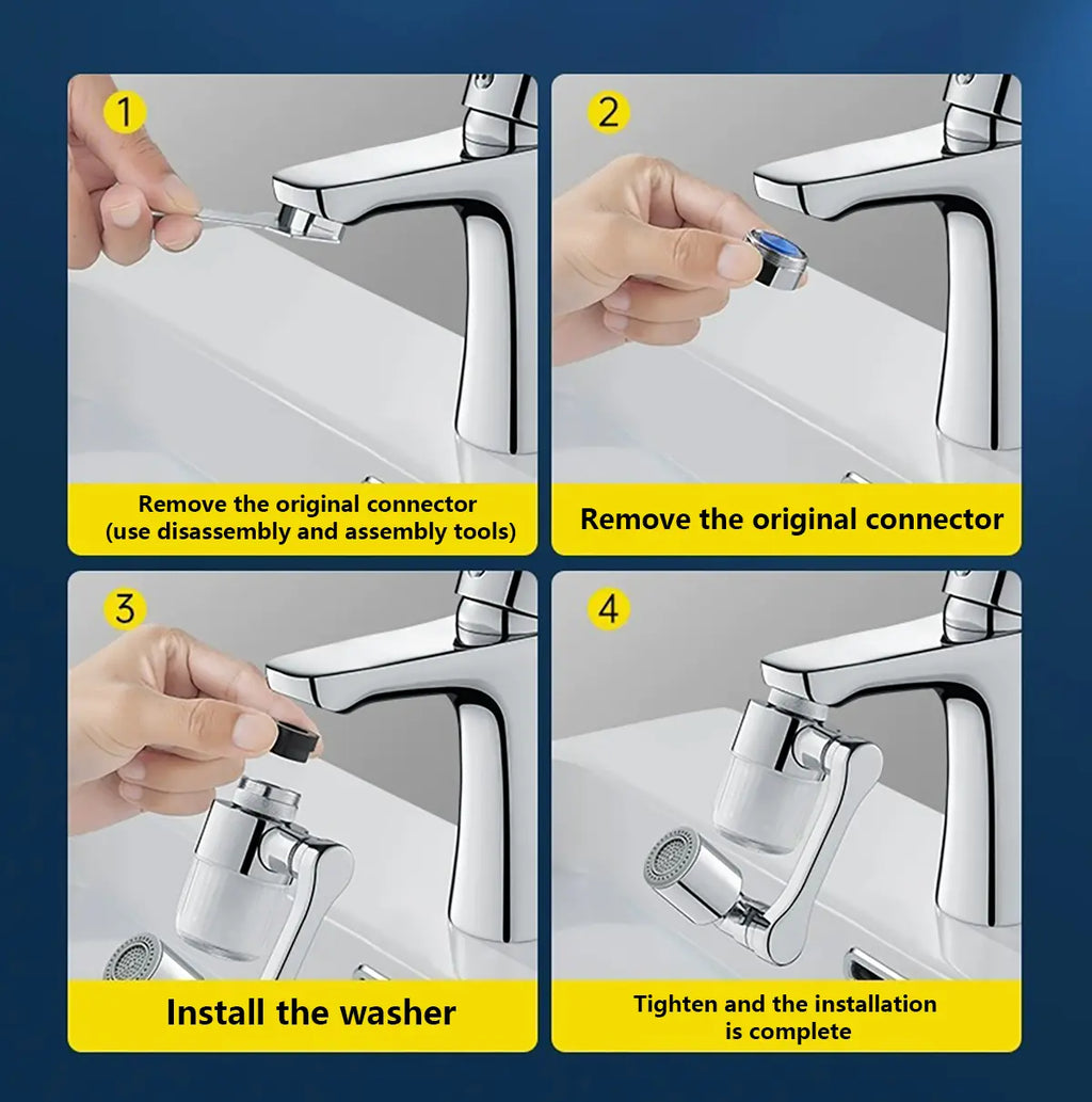 POLARIS Faucet Aerator Extender 1080° Rotating – 2-Mode Splash-Free Micron Water Filter, Fits 95% of Kitchen Bathroom Faucets, All-Angle Swivel