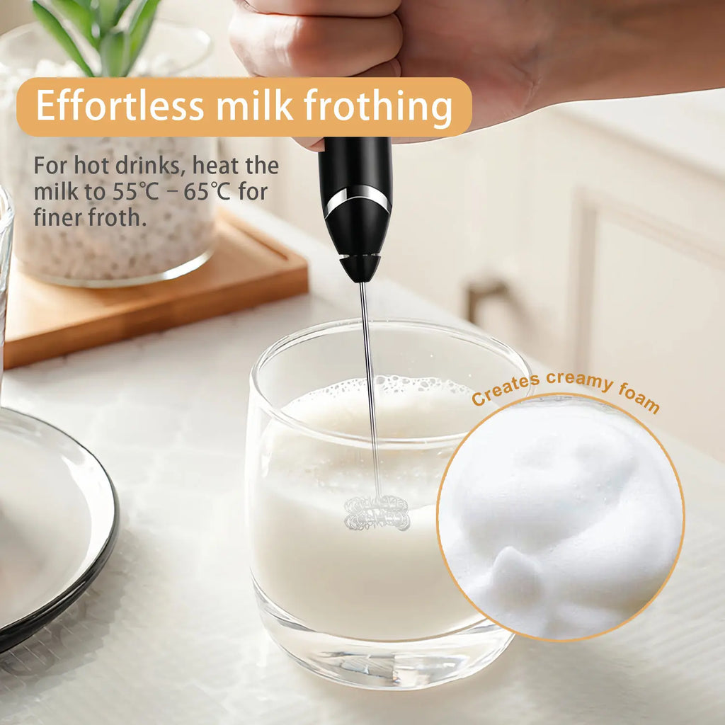 Upgraded Rechargeable Handheld Milk Frother with 3 Whisk Heads and 3 Speed Settings - Electric Coffee Mixer and Drink Foamer for Cappuccino, Latte, Cream, Hot Chocolate, and Egg Beating - Portable Stainless Steel Kitchen Tool