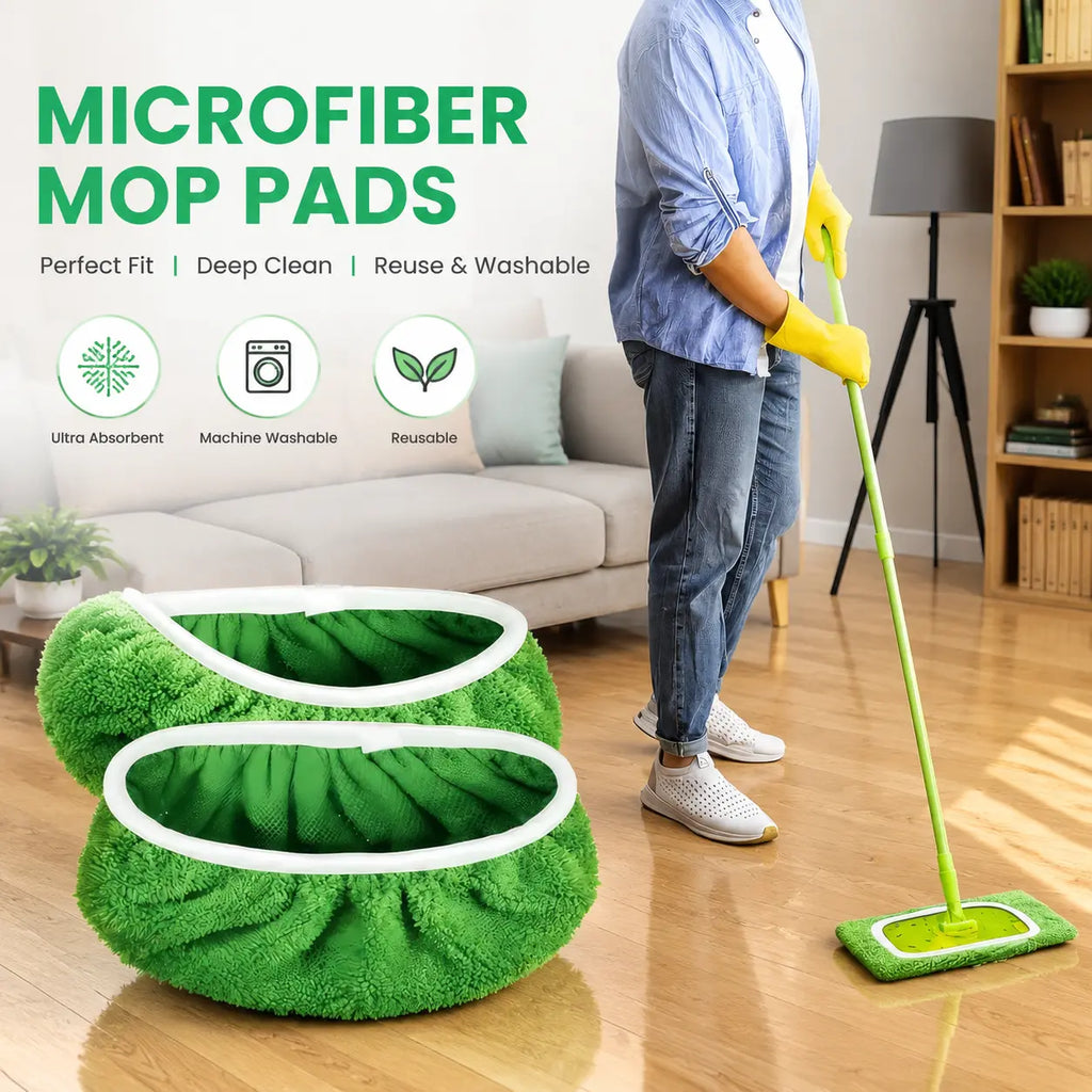 6 Washable and Reusable Green Mop Cloths,Suitable for Cleaning Flat Floors in Homes, Campuses,And Essential for School Homes Wooden Household Pad Wall