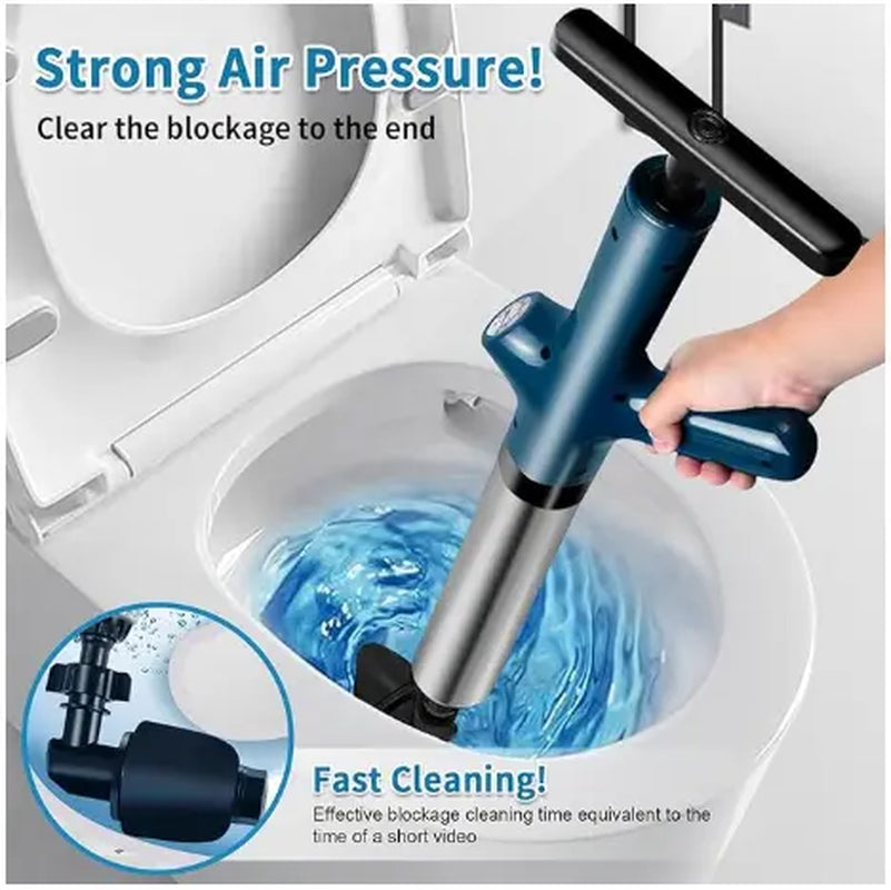 High Pressure Toilet Plunge, Toilet Plunger Drain Clog Remover, Multi-Drain Unclogger for Toilets, Bathroom, Sink, Kitchen Clogs, Stainless Steel Design with Real-Time Pressure Gauge