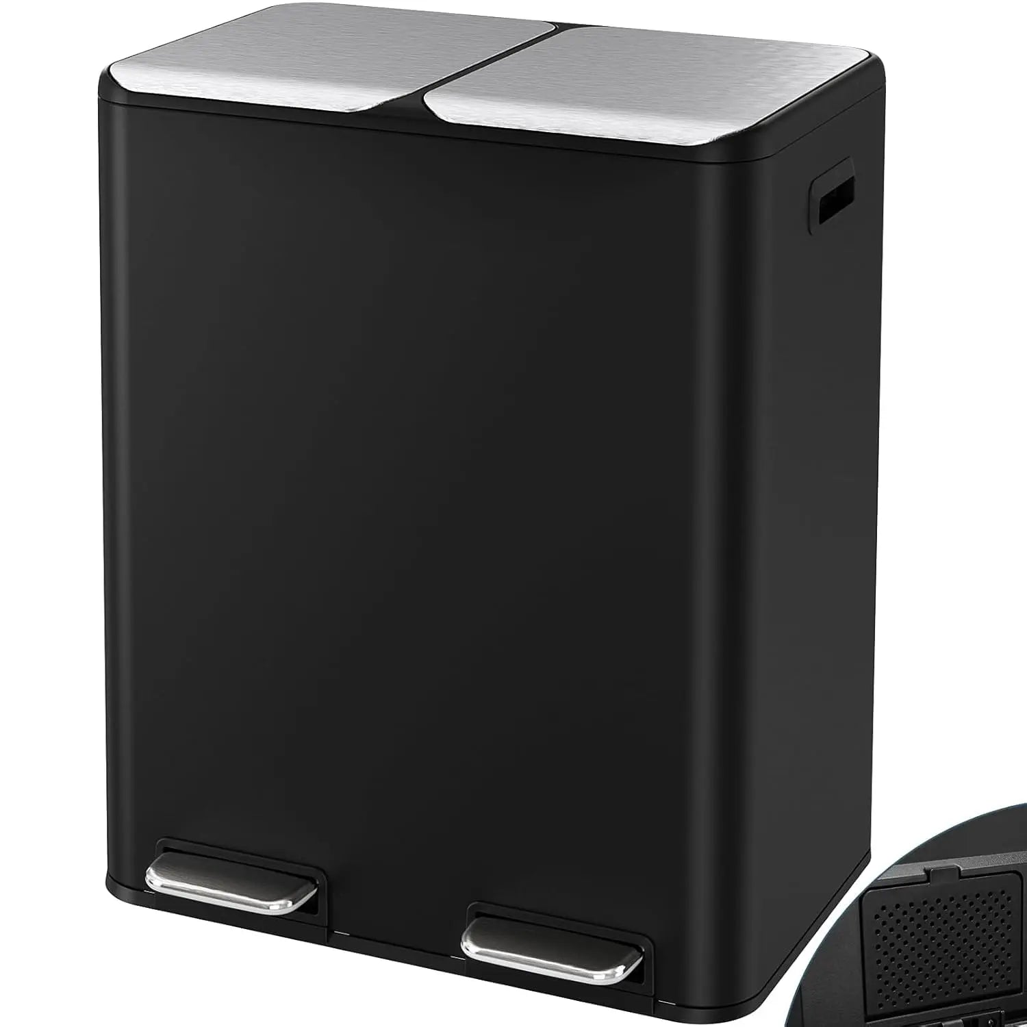 Arlopu 16 Gallon (60L) Stainless Steel Trash Can, 2X8 Gallon (2X30 L) Double Garbage Can with Soft-Close Lid, Removable Inner Buckets, Foot Pedal, Side Handle for Kitchen Home Office Summervibes