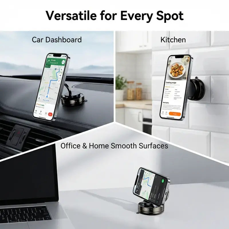 360° Adjustable Vacuum Magnetic Phone Holder, Suction Cup Phone Mount for Magsafe, Portable Cell Phone Holder for Car,Makeup/Gym/Mirror