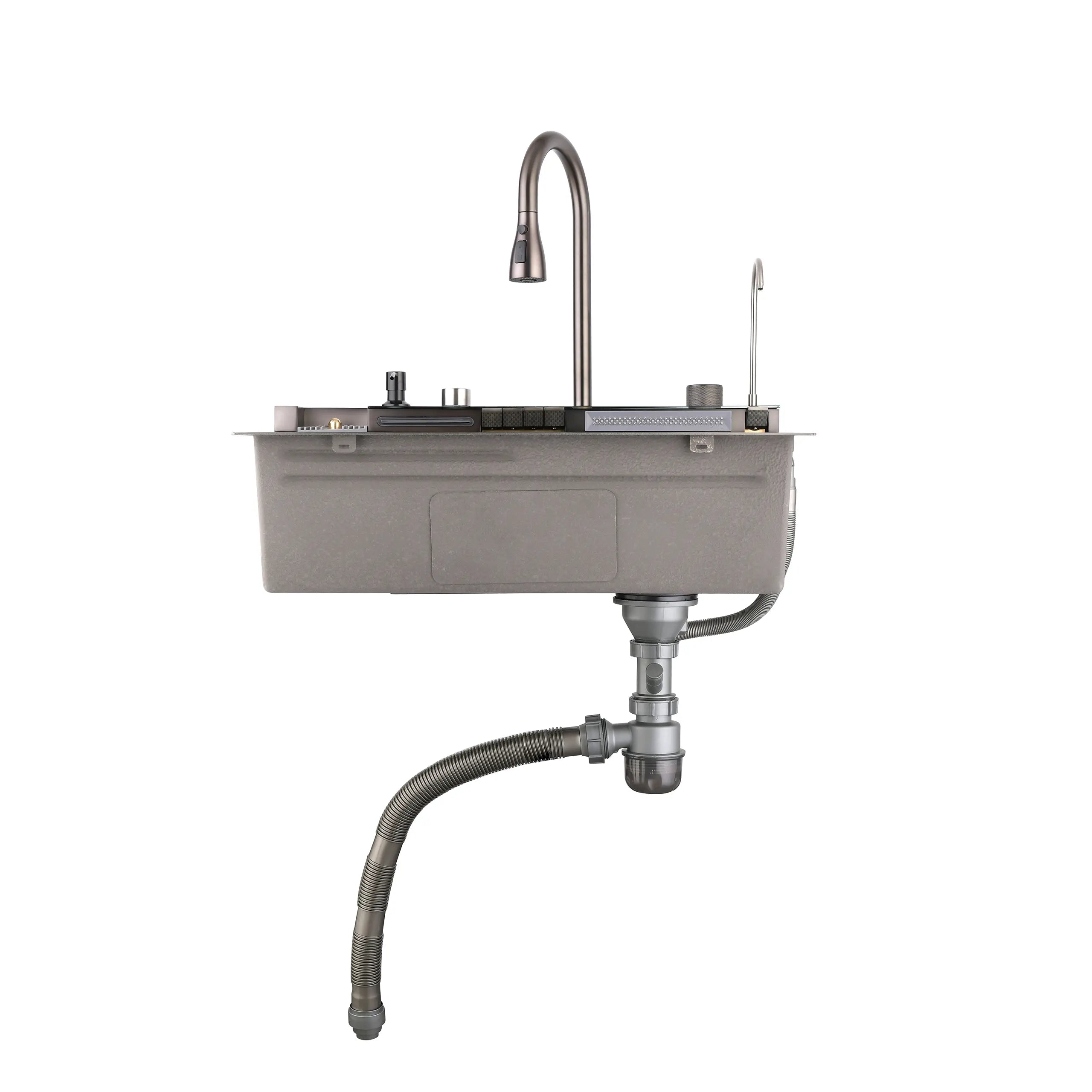 30 Inch Smart Kitchen Sink with Digital Display, Water Powered Piano Key Control, 3 Water Modes Pull Out Faucet, Honeycomb Coating, Workstation Sink with Cup Washer Compatible with US Garbage Disposal