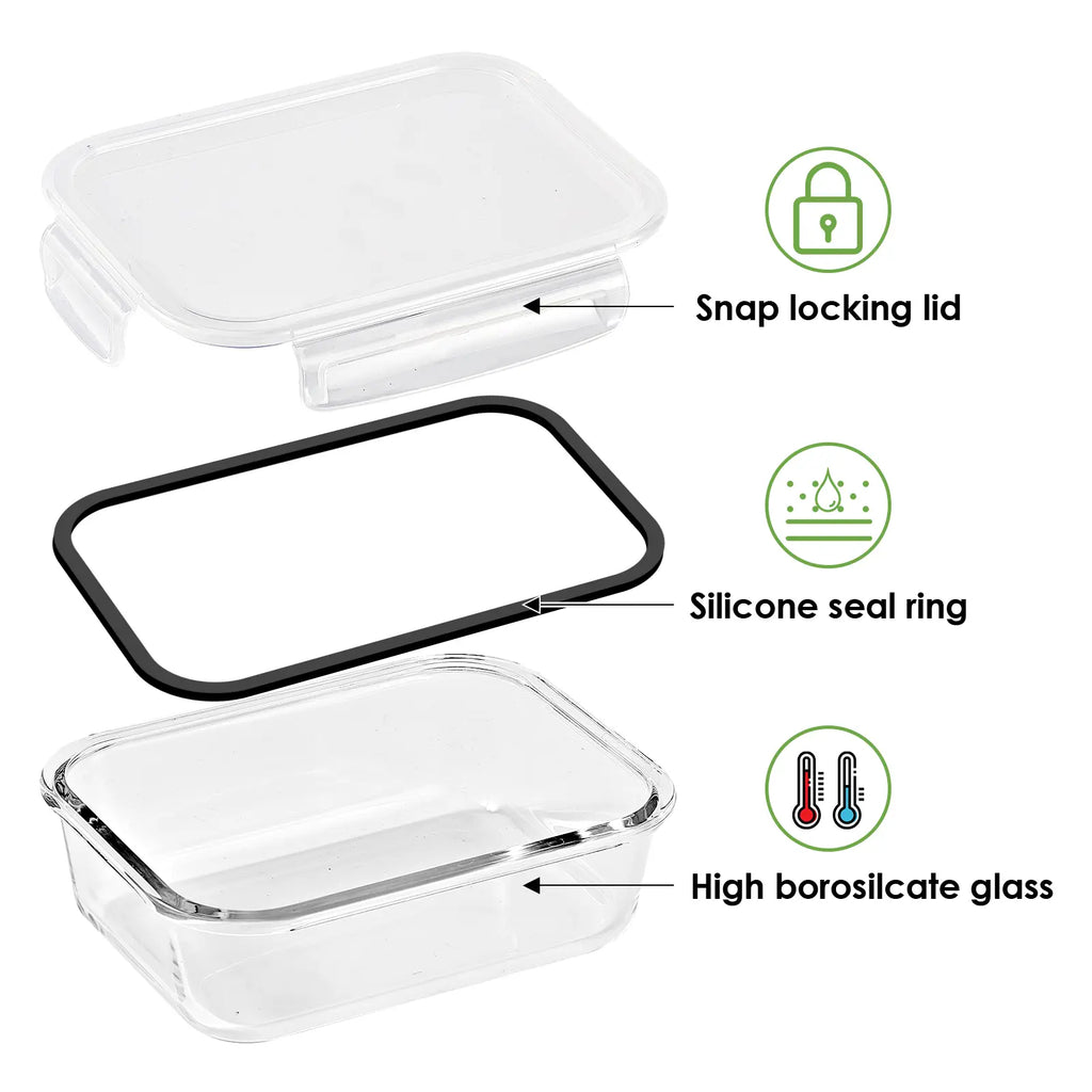12Pack Airtight Glass Food Storage Containers with Lids,Microwave, and Dishwasher Kitchen Organizer, Bpa-Free , Black/Gray Set Utensils