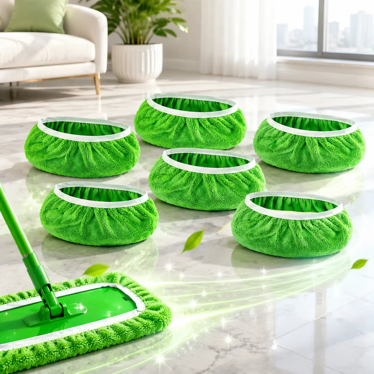 6 Washable and Reusable Green Mop Cloths,Suitable for Cleaning Flat Floors in Homes, Campuses,And Essential for School Homes Wooden Household Pad Wall
